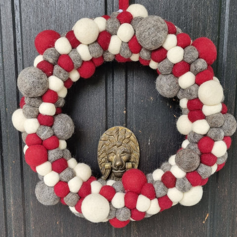 Christmas Door Wreath Handmade felt Balls Door Wreath