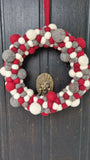 Wool Christmas Wreath - Handmade 3D Felt Balls Christmas Front Door Wreath